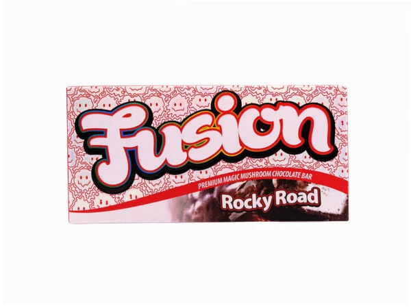 Fusion Chocolate Bar Rocky Rodeo – a rich, handcrafted chocolate bar with a rugged, rocky texture, infused with a blend of crunchy and creamy elements, displayed in stylish packaging.