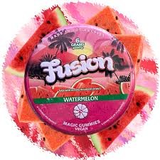 Fusion Magic Gummies Watermelon – a bright, juicy pack of watermelon-flavored gummies, bursting with sweet and fruity flavor, displayed on a clean background