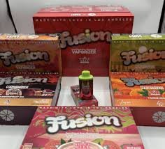 Fusion Bar x Whole Melt 2g Disposable vape pen featuring a sleek design, showcasing dual branding and premium cannabis concentrate blend for enhanced flavor and potency