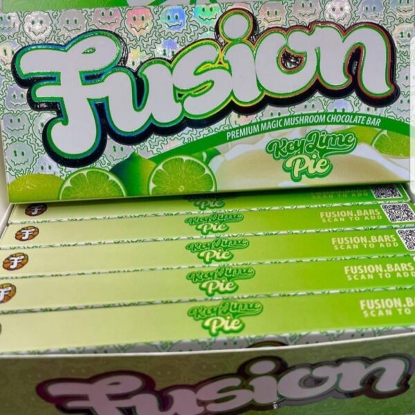 Fusion Shroom Chocolate Bar Key Lime Pie – a tangy and creamy key lime pie-flavored chocolate bar infused with magic mushrooms, offering a unique blend of flavors and effects.