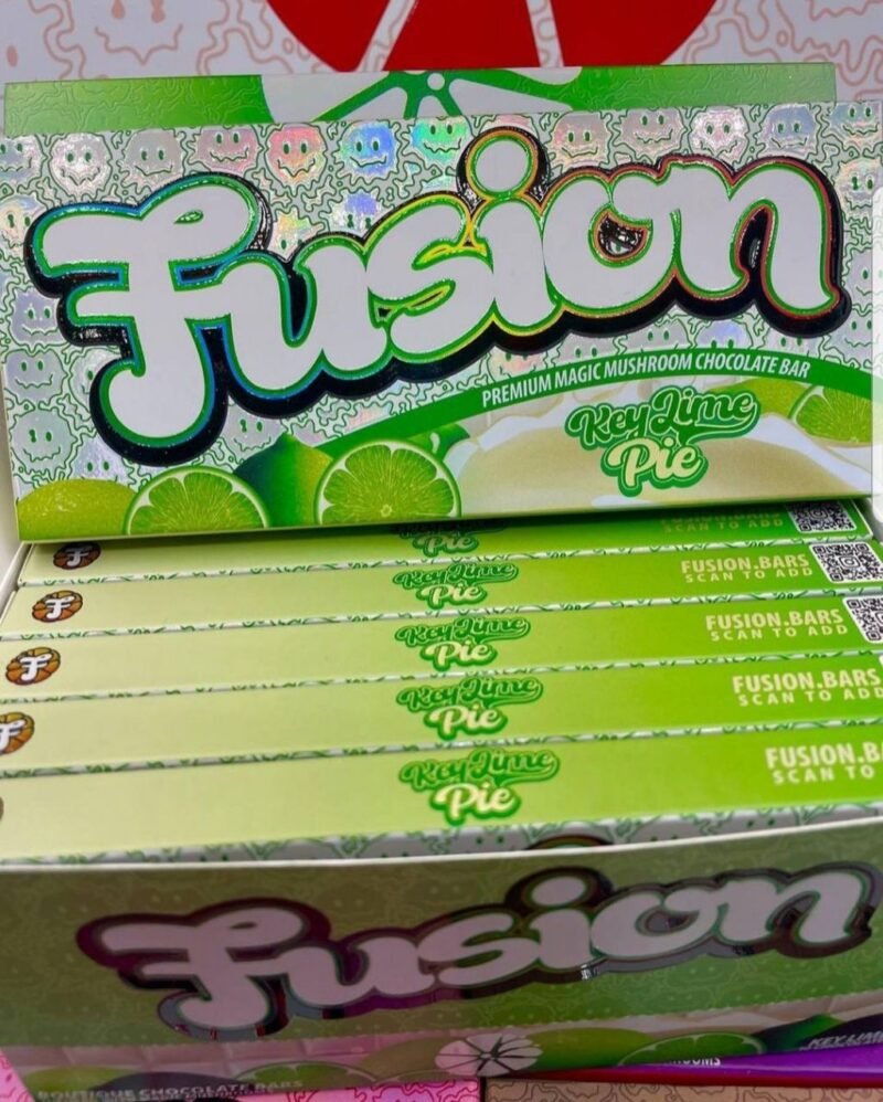 Fusion Shroom Chocolate Bar Key Lime Pie – a tangy and creamy key lime pie-flavored chocolate bar infused with magic mushrooms, offering a unique blend of flavors and effects.
