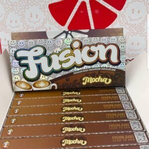Fusion Mushroom Bar Mocha – a rich blend of smooth mocha flavor and magic mushrooms, creating a unique chocolate bar for an indulgent and psychedelic experience."