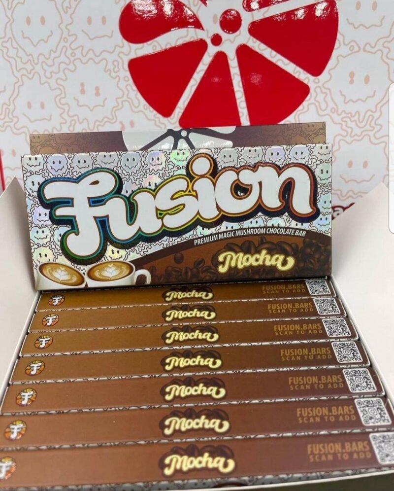 Fusion Mushroom Bar Mocha – a rich blend of smooth mocha flavor and magic mushrooms, creating a unique chocolate bar for an indulgent and psychedelic experience."